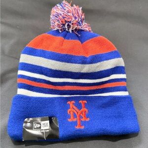Beautiful New Era New York Mets Blue & Orange Beanie knit hat with pom
